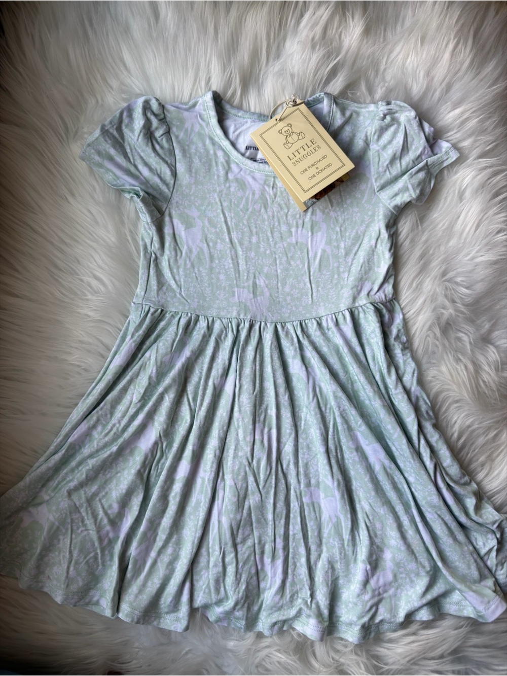Little Snuggles Bamboo Fawn Deer Light Green twirl Dress 3T NWT